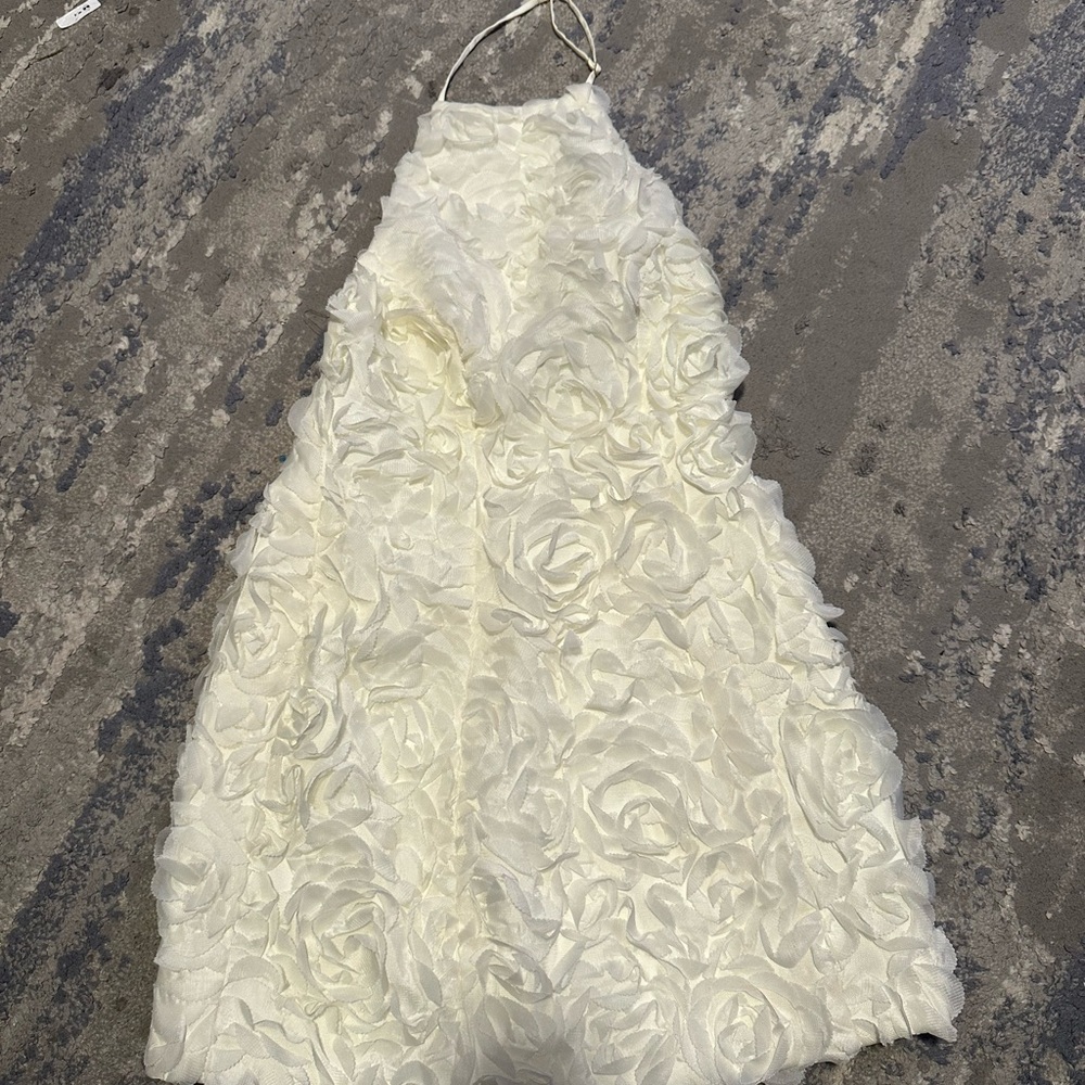 Elegant Cream Halter Dress with Floral Texture